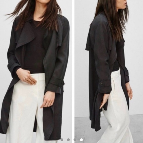 Aritzia Babaton Black Drape Front Trench Coat XS | Lightweight Spring Jacket - Picture 3 of 6